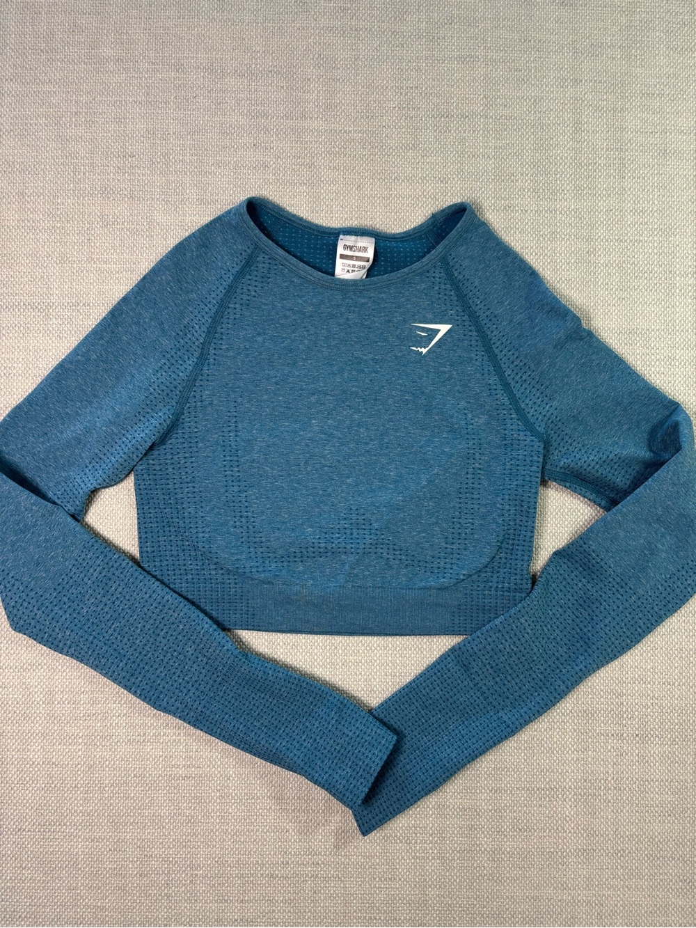 Gymshark Teal-Blue Seamless Long-Sleeve Crop Top US S Thumbholes